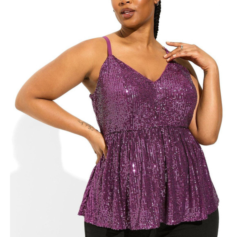 New Torrid 4‎ (4X 26) Sexy Purple Sequin Peplum V Neck Party Cami Tank Top